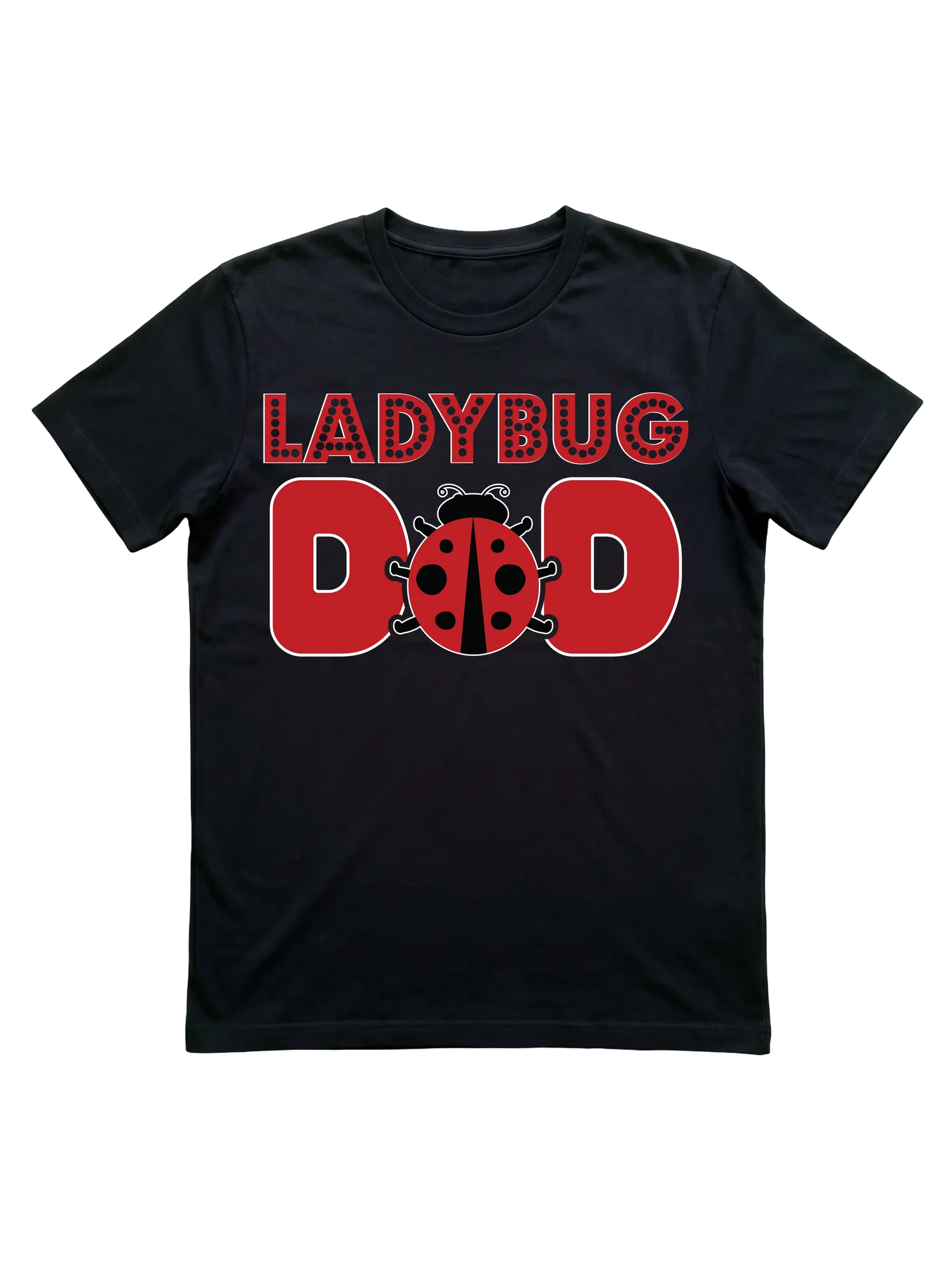 LADYBUG DAD stacks in halftone-dotted display lettering with a beetle replacing the O