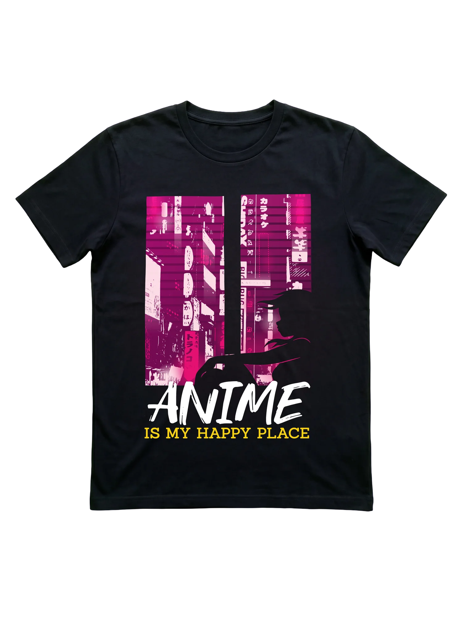 Show your happy-place anime register with a single-color typographic t-shirt