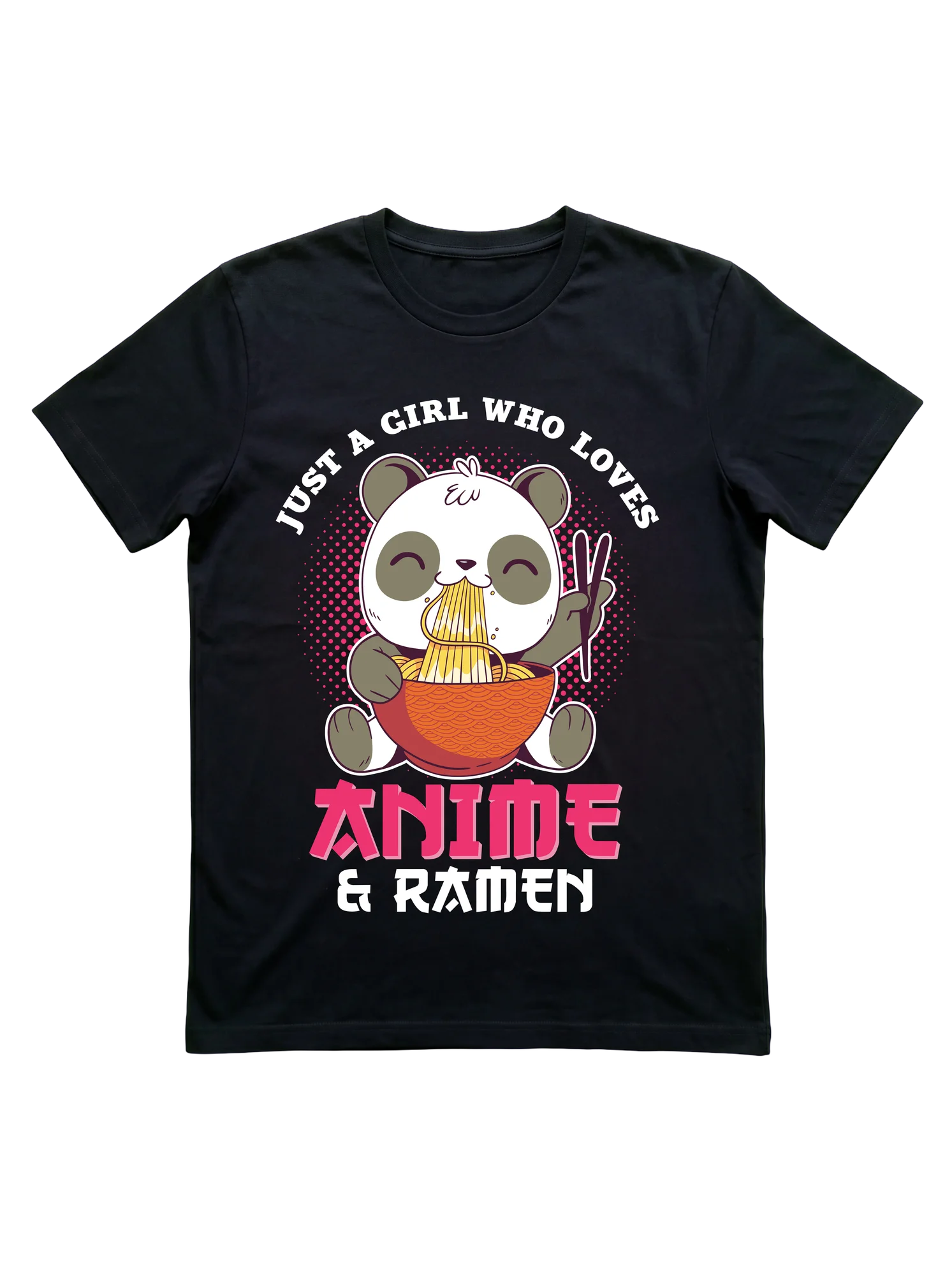 What says anime-and-ramen Sunday like a chibi panda slurping noodles on a t-shirt?
