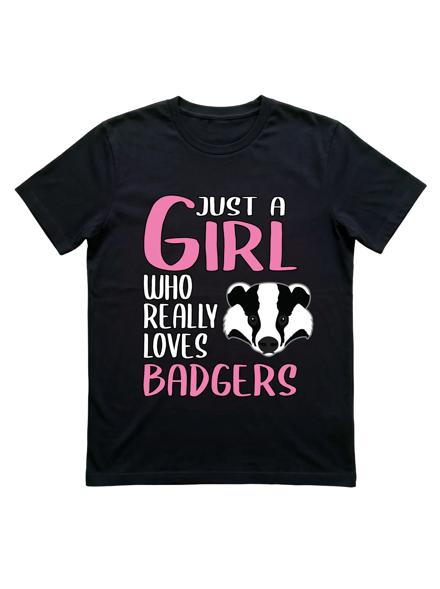 Show your badger fandom with this stacked pink-and-white display-caps shirt