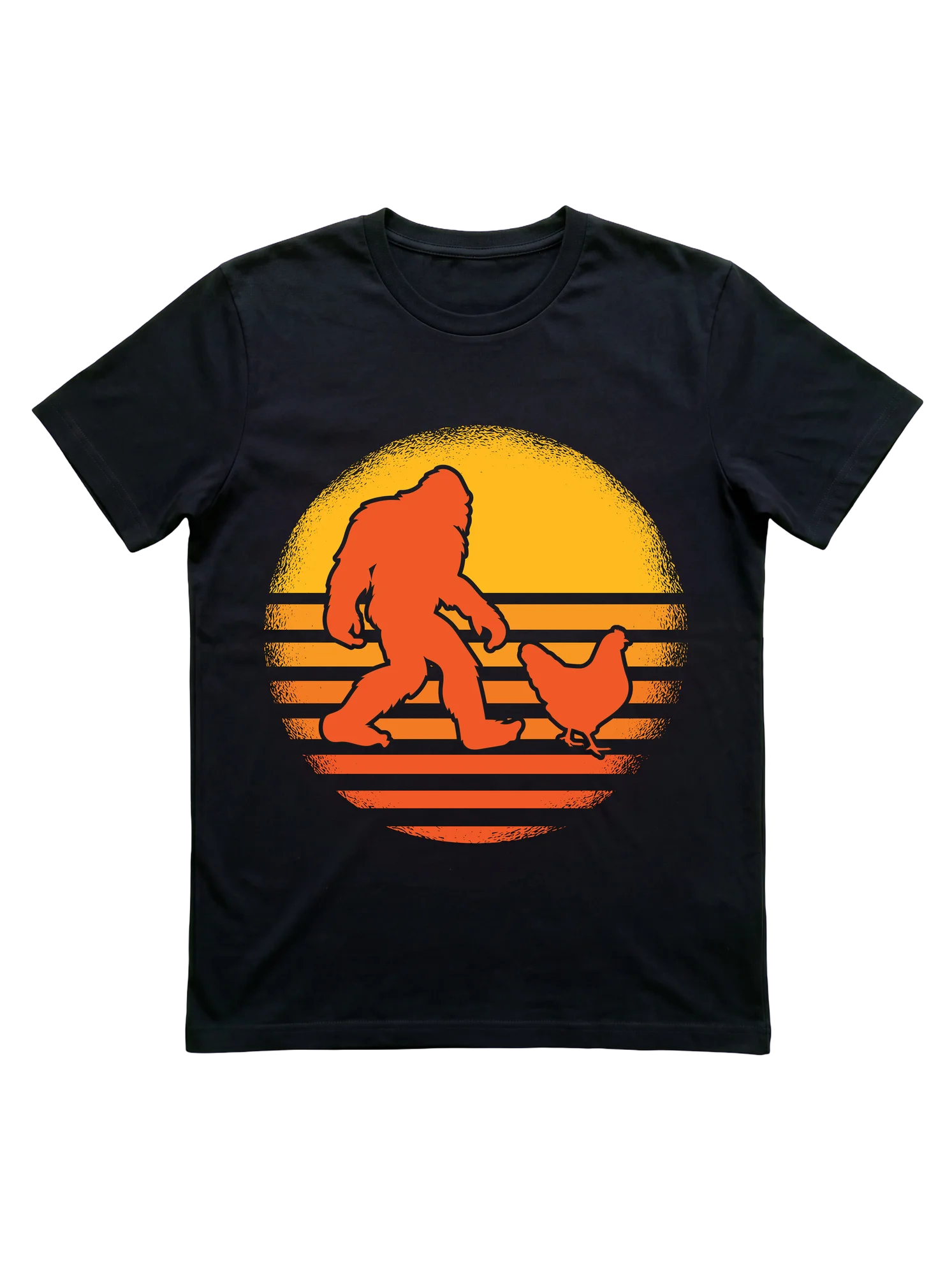There's no chicken-and-Sasquatch t-shirt like the retro sunset stride version
