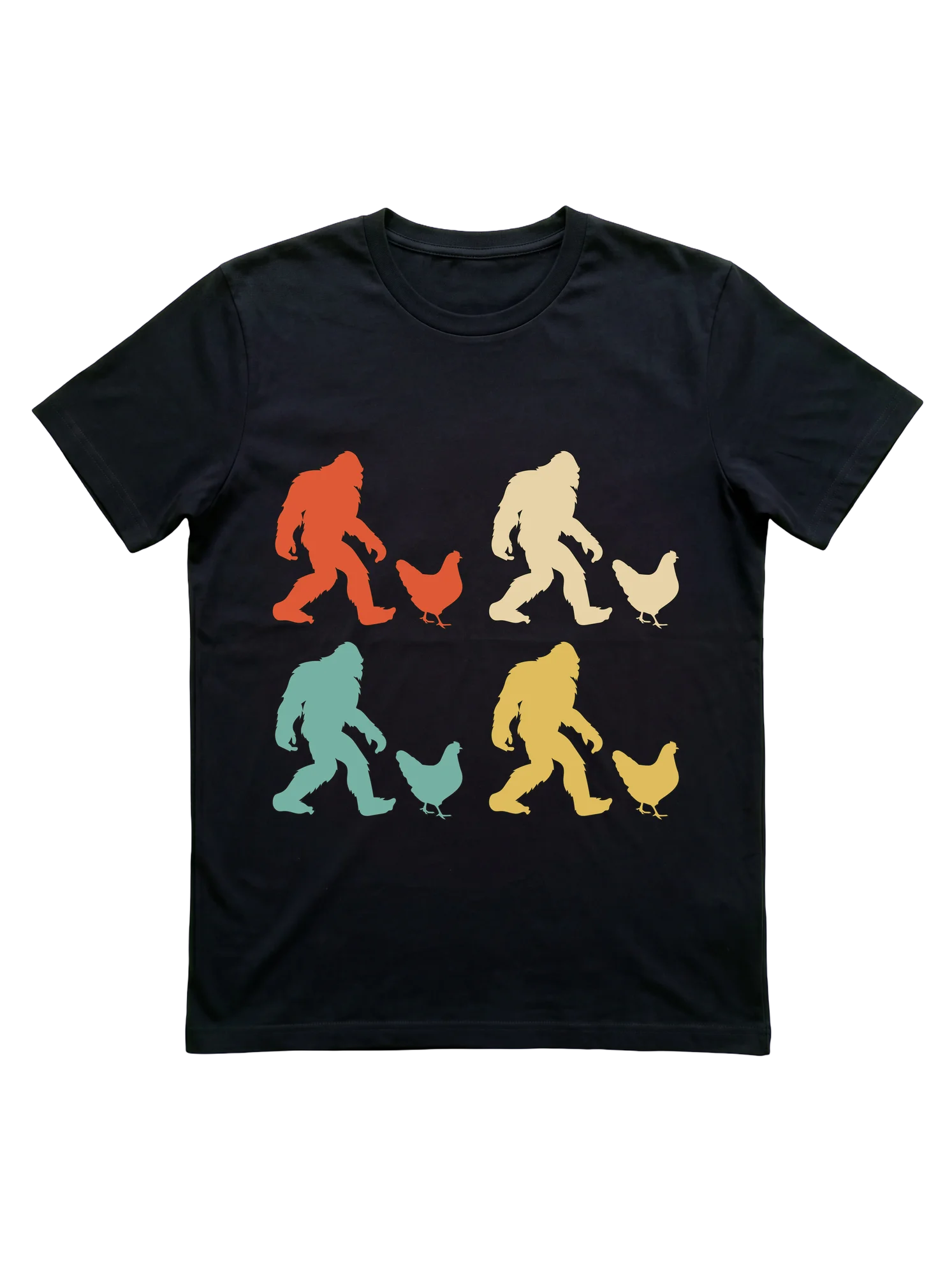 Where else can a Bigfoot-and-chicken grid t-shirt land this cleanly?