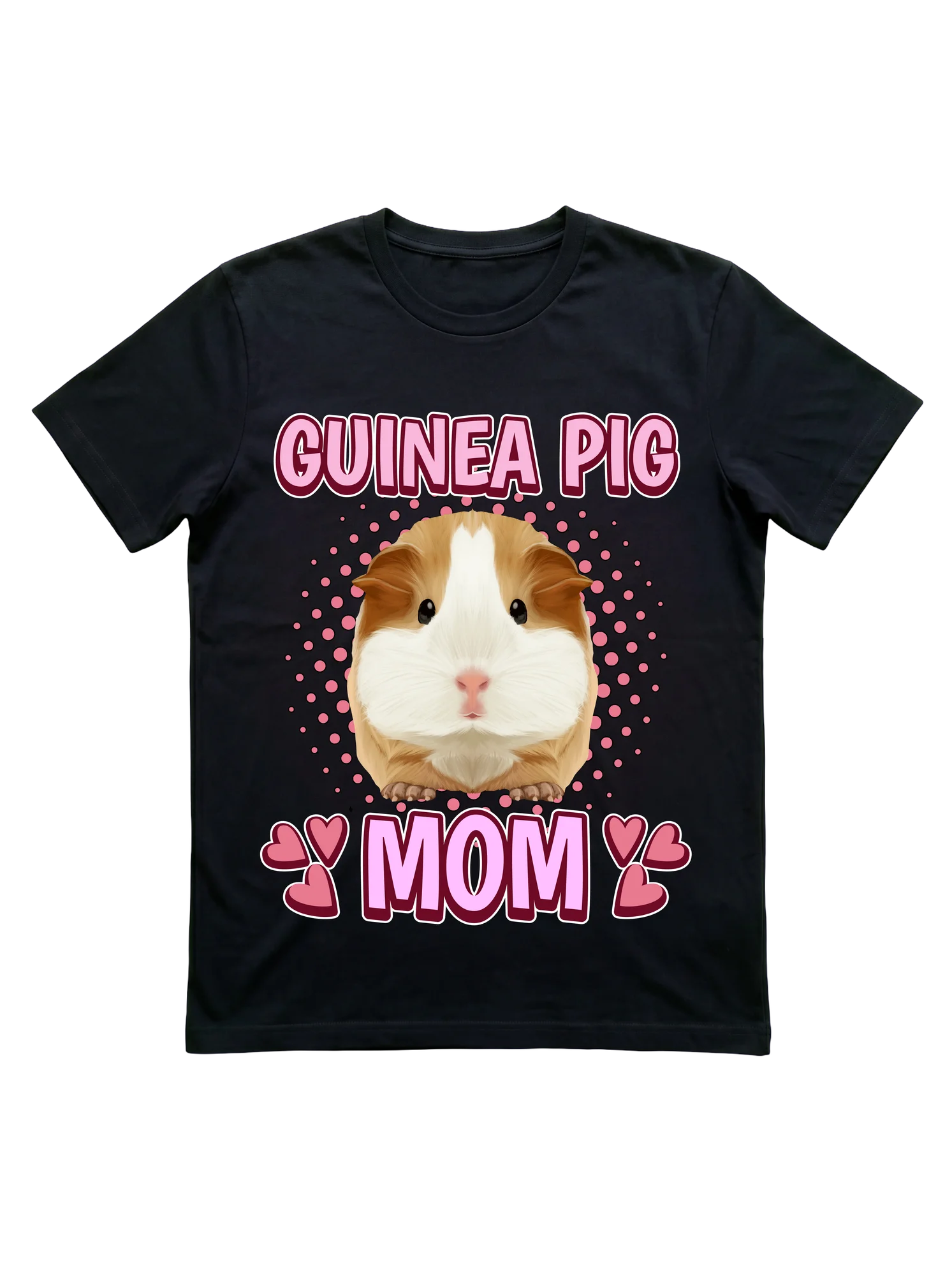 What does a kawaii guinea pig mom t-shirt look like when the bubble letters lean pink?