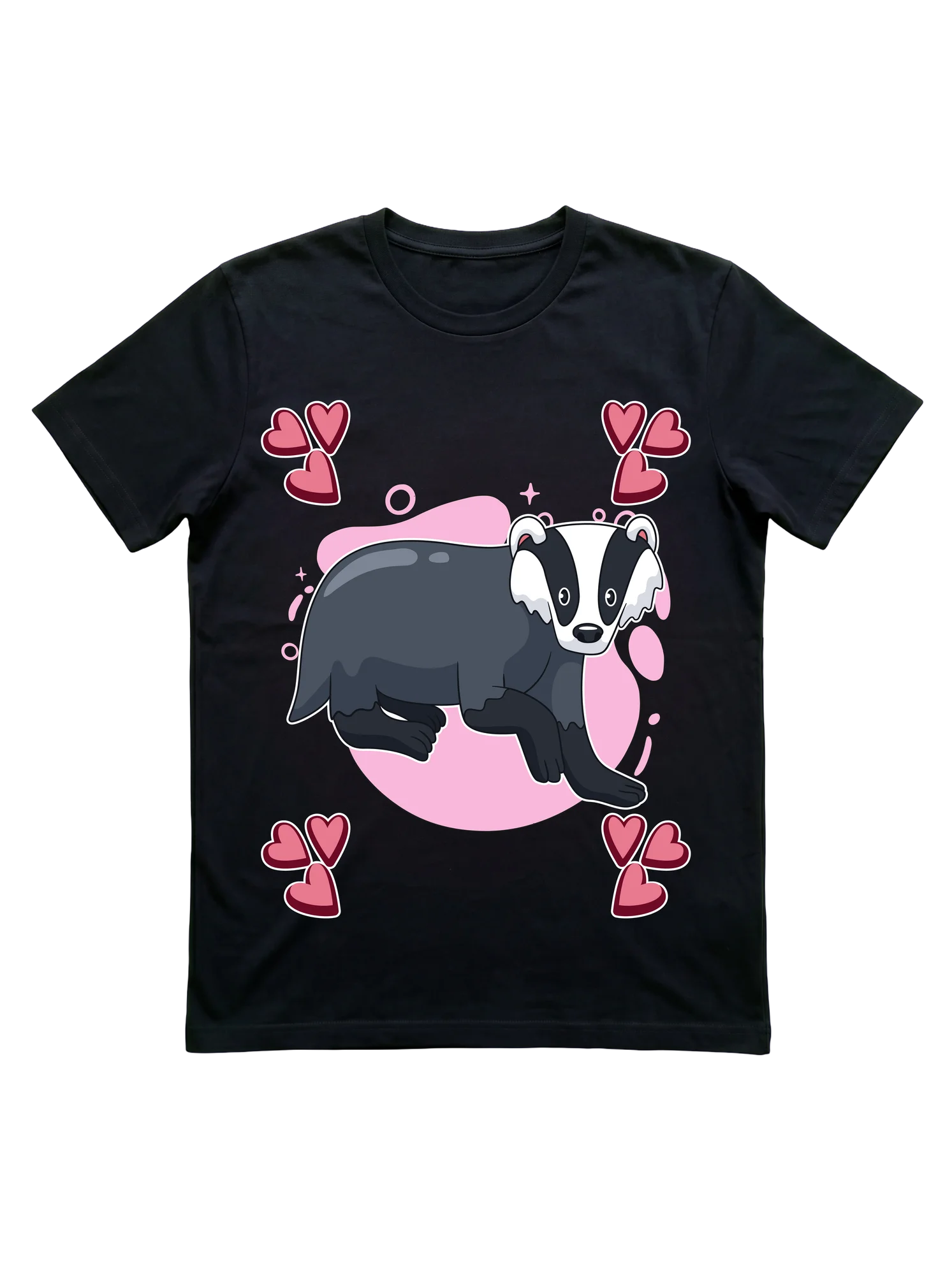 There's no softer badger shirt declaration like a kawaii portrait ringed by sticker hearts