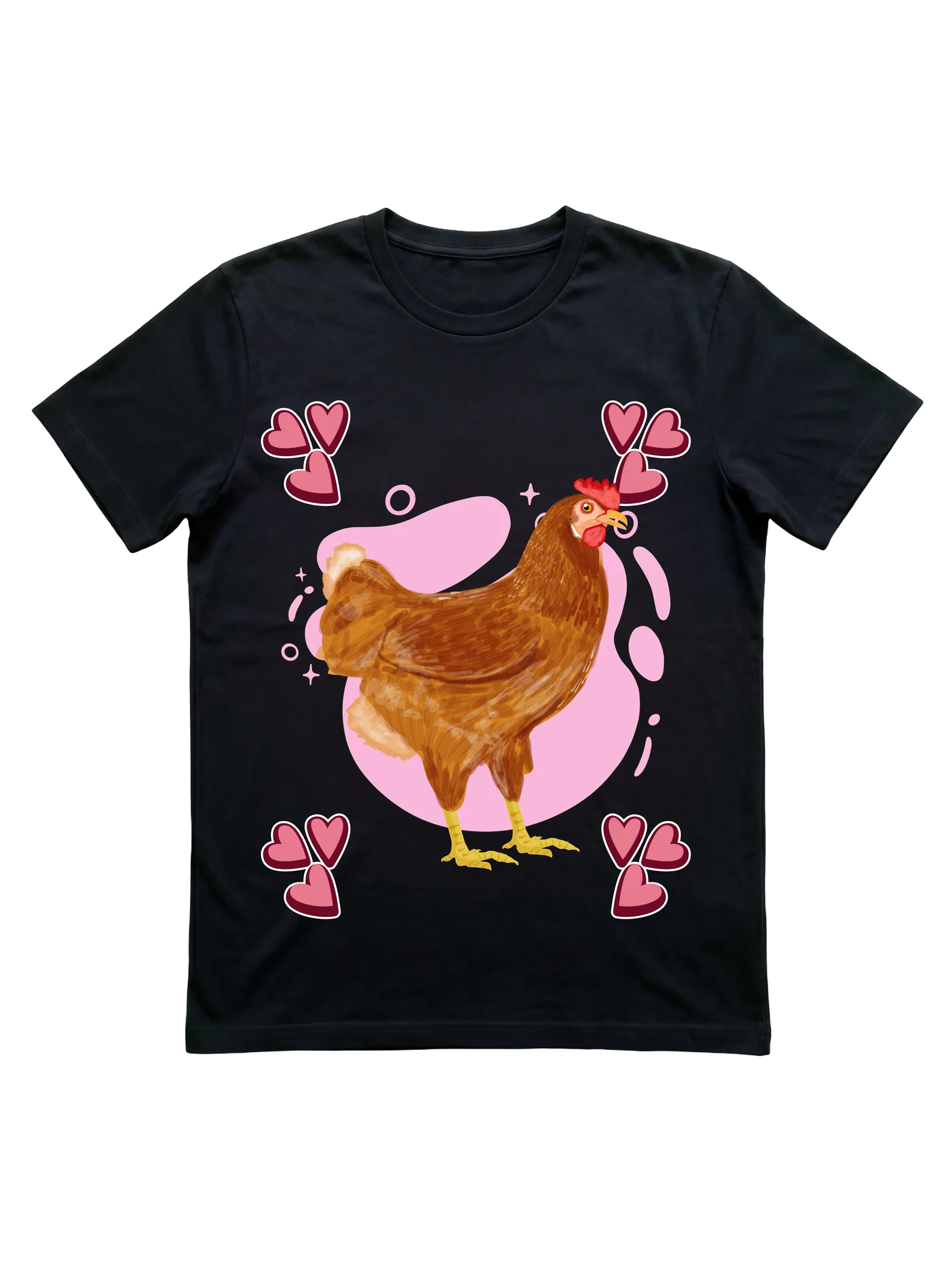Painted Hen T-Shirt with Hearts for Chicken Lovers