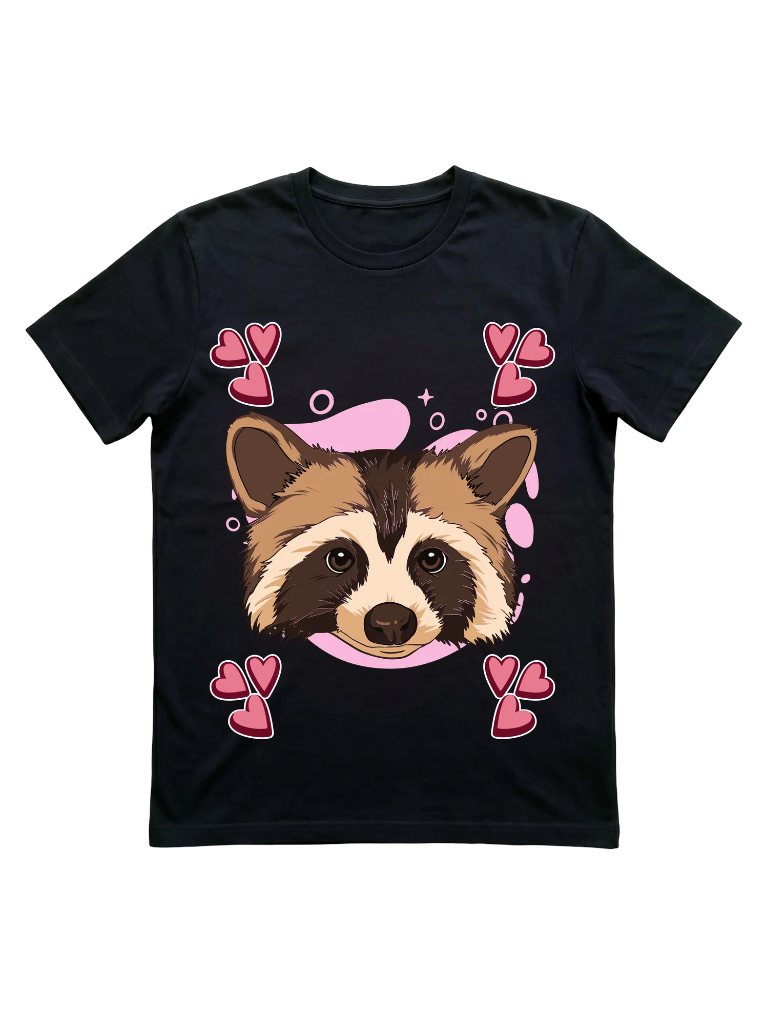Raccoon Face T-Shirt with Pink Hearts for Animal Lovers