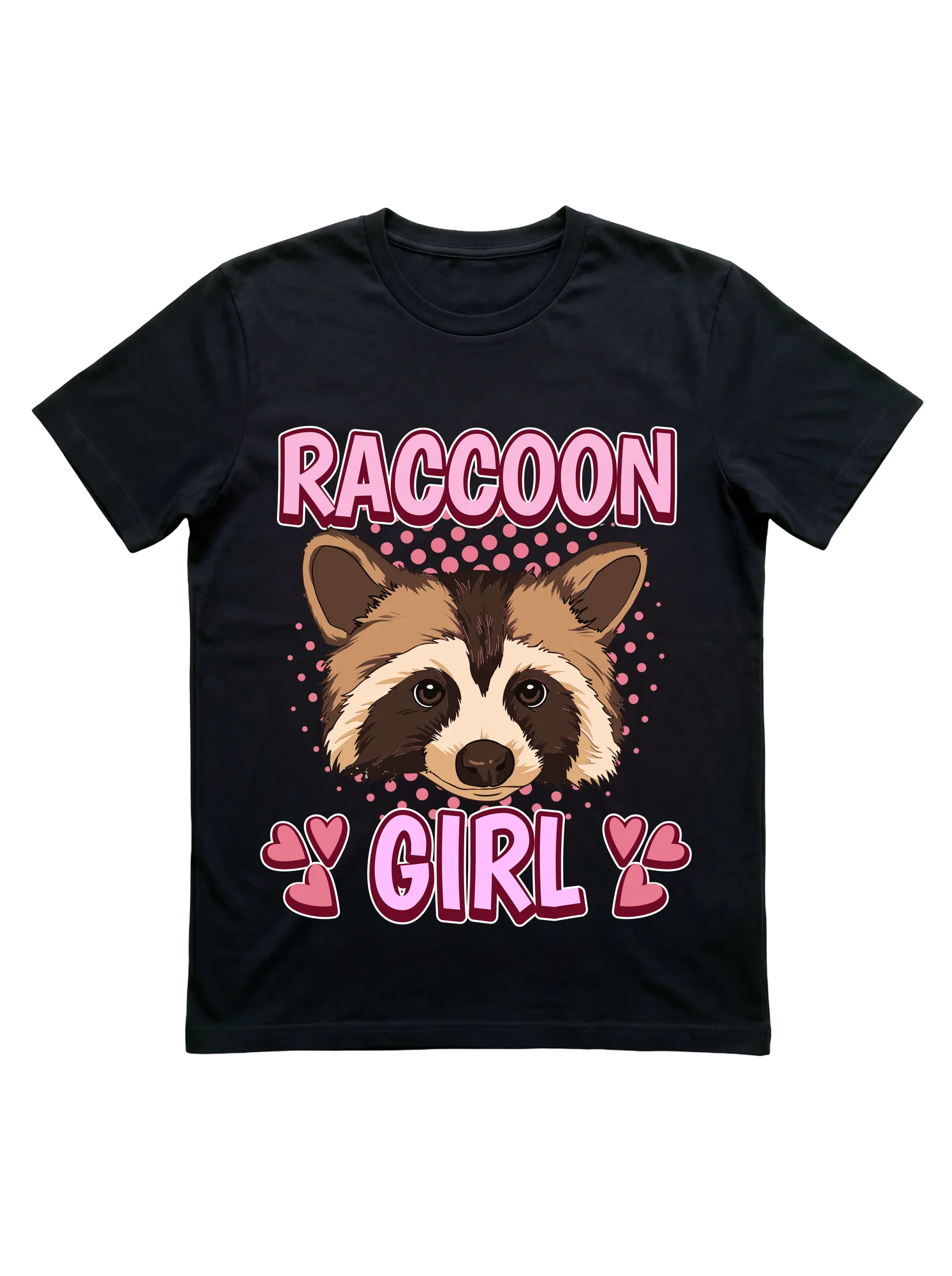 Raccoon Girl T-Shirt with Hearts and Portrait Art
