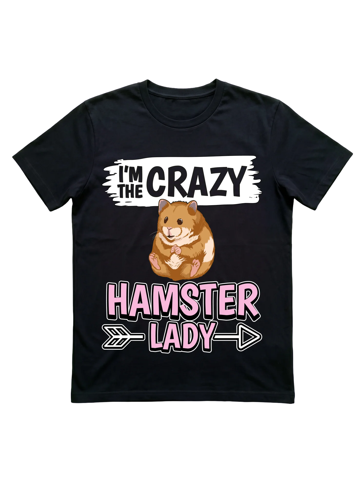 A self-labeled crazy hamster lady badge built in three stacked design bands