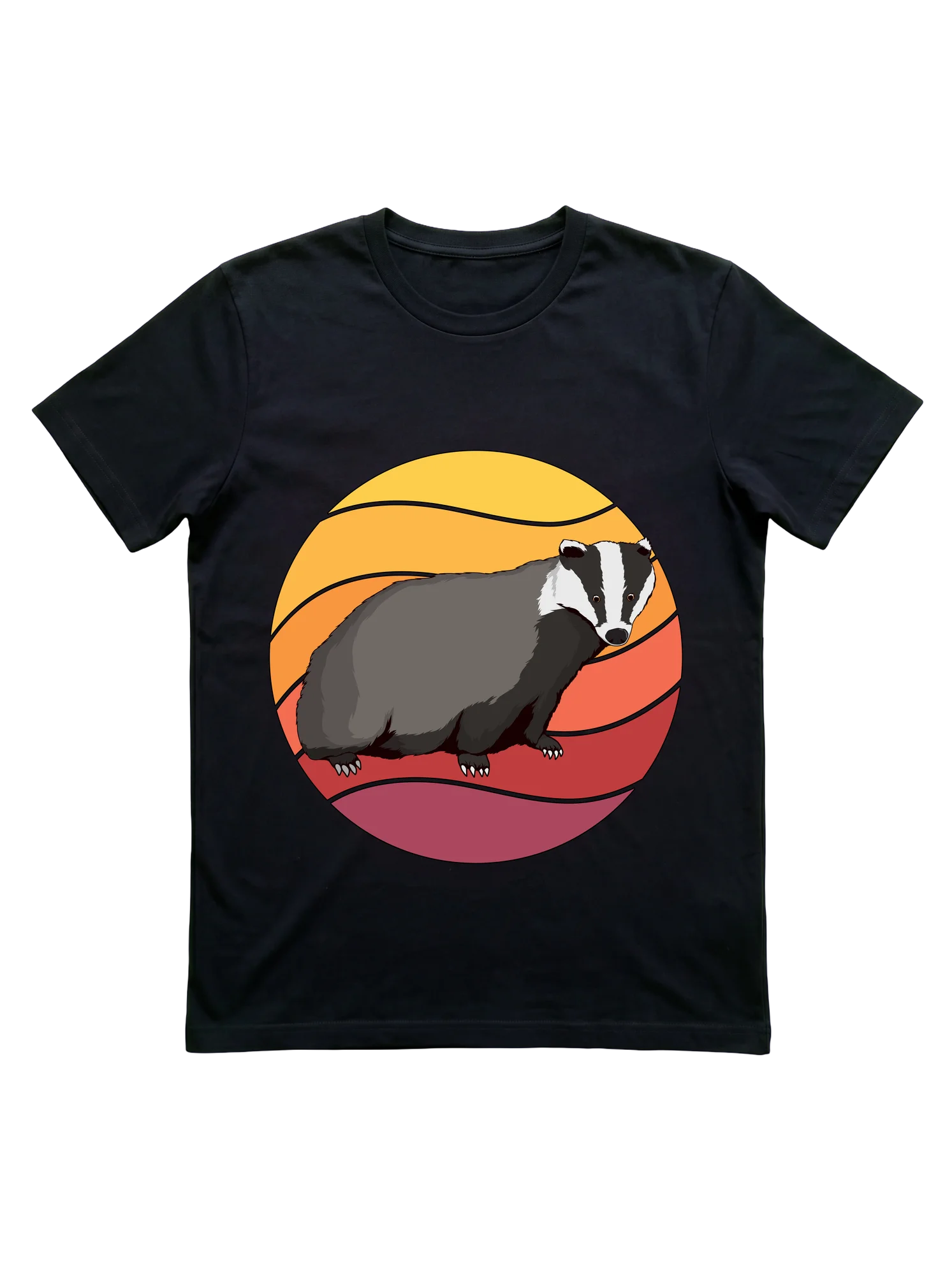 Badger Retro Sunset T-Shirt for Wildlife Lovers