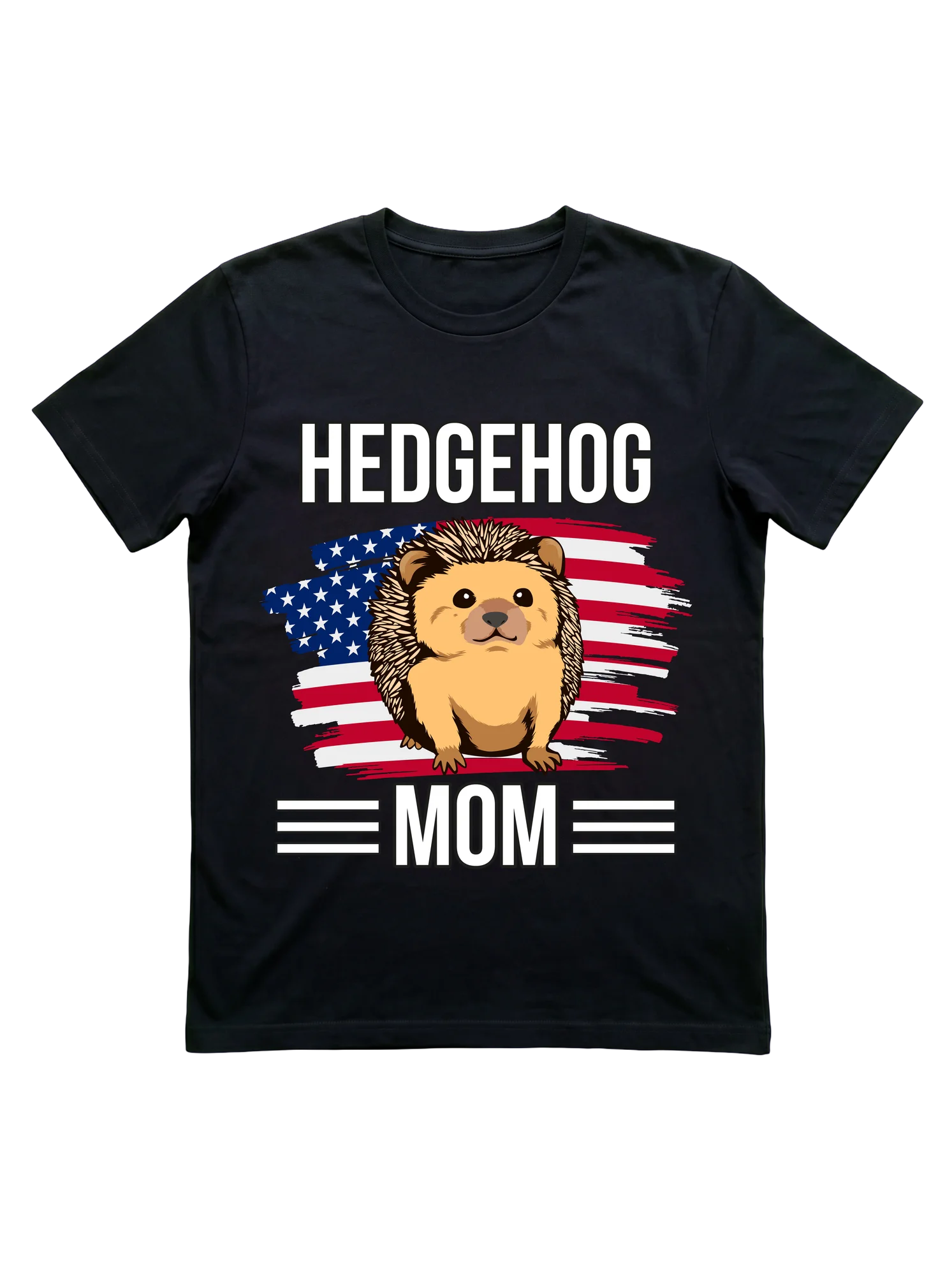 Hedgehog Mom T-Shirt with Patriotic Flag Print