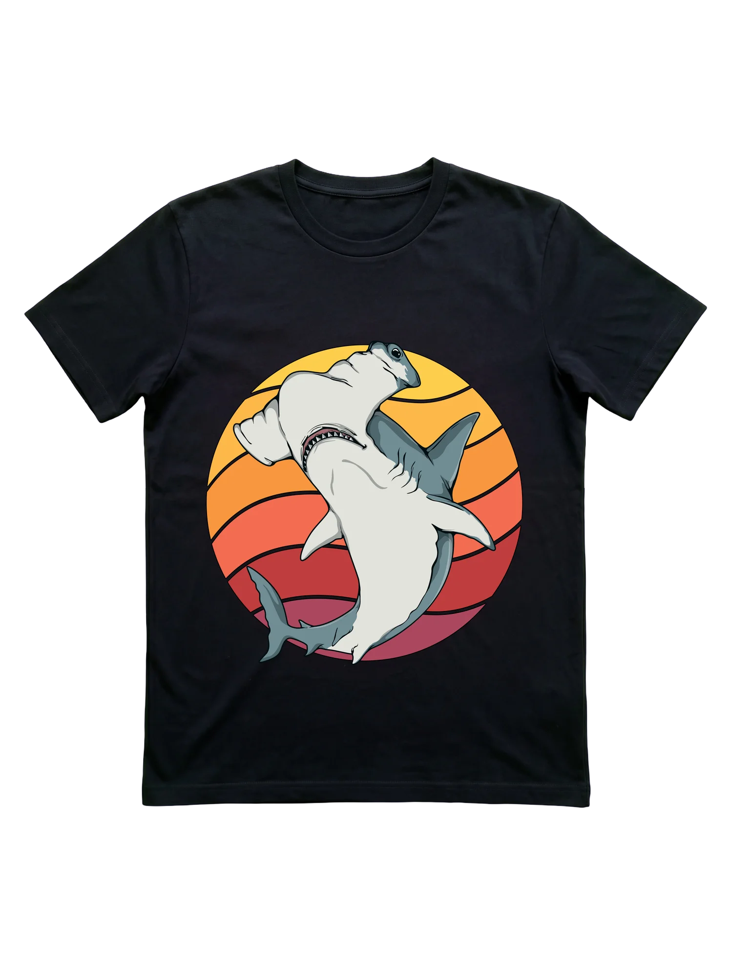 Hammerhead Shark T-Shirt in Retro Sunset Style