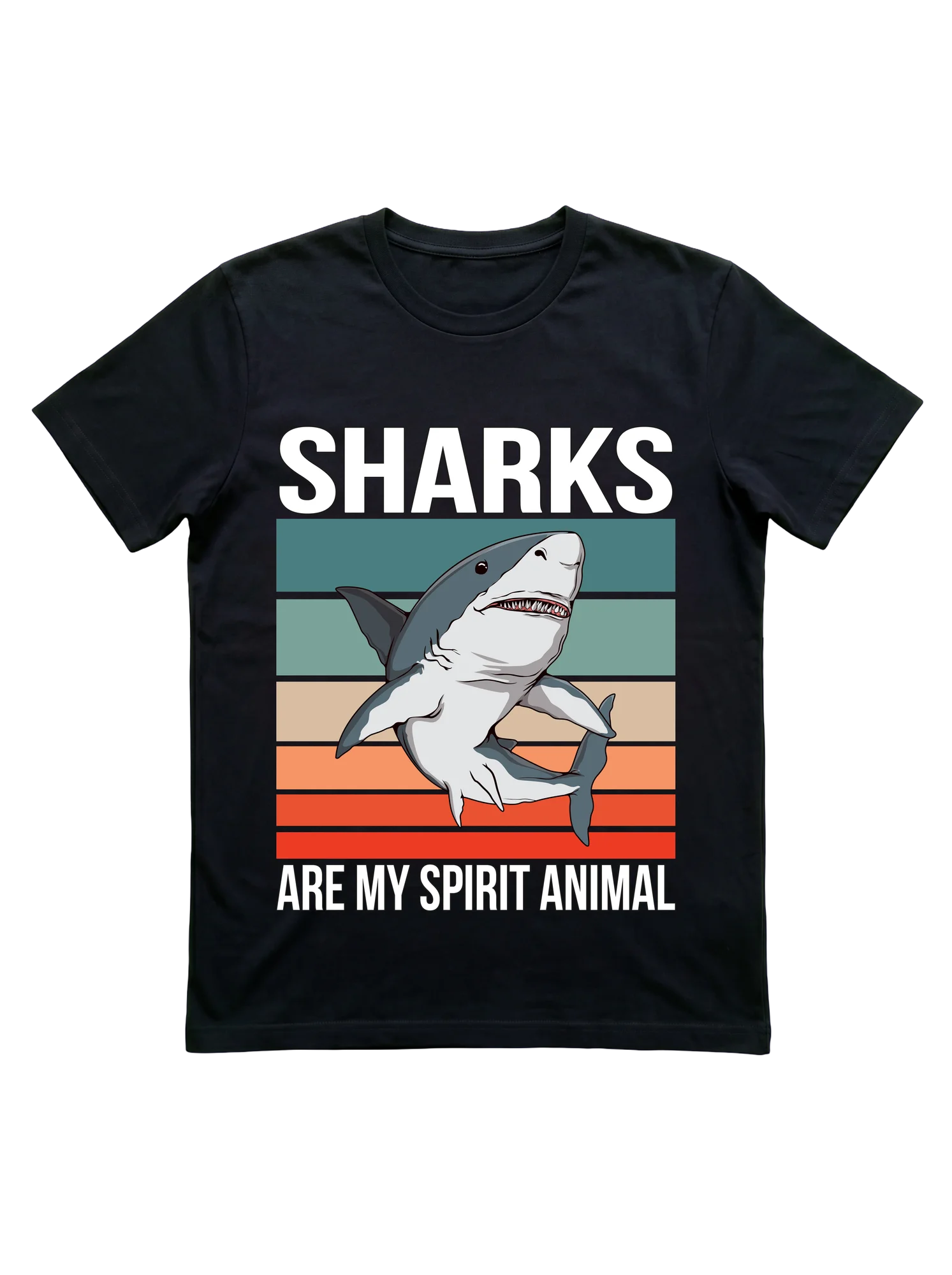 Show your fin-first identity with a retro sunset great white shirt